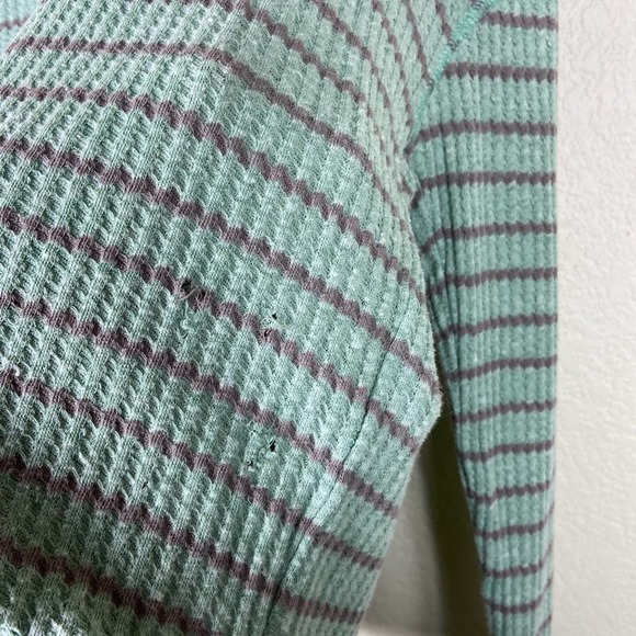 Free People Seaform Striped Knit Sweater Top Aquamarine Peplum Ruffle Hem Medium - Picture 8 of 12